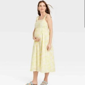 The Nines by Hatch Tank Maternity Midi Dress Size Small Womens Yellow Floral